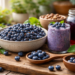 Wild Alaskan blueberries for brain health and anti-aging with fresh berries smoothie and natural ingredients