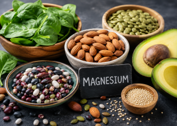 Magnesium-rich foods including spinach, almonds, pumpkin seeds, beans and avocado supporting brain health