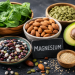 Magnesium-rich foods including spinach, almonds, pumpkin seeds, beans and avocado supporting brain health