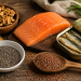 Omega-3 for brain function with salmon, sardines, walnuts, chia seeds and flaxseed