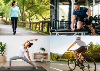 Weekly exercise plan including walking, cycling, strength training and yoga for better brain function